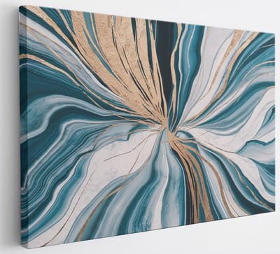 Saammp Canvas Schilderij - Blauw goud patroon - Abstract - 30x20 - Foto op canvas - Wanddecoratie - Muurdecoratie Woonkamer - Slaapkamer decoratie - Canvas Print