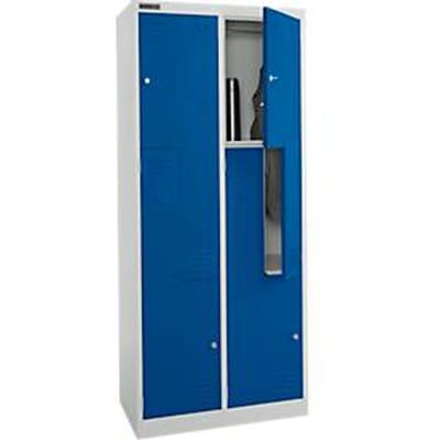 Schäfer Shop Select Garderobekast, 4 vakken met hoedenplank & kledingroede alsmede 4 vakken, Z-deuren, cilinderslot, met sokkel, B 800 x D 450 x H 1850 mm, staal met poedercoating, lichtgrijs/gentiaanblauw