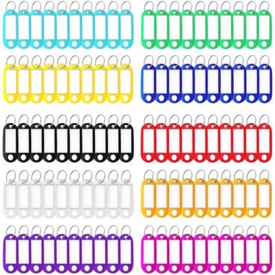 Mmgoqqt 100 Stuks Met Ring Plastic Sleutelhangers - Verschillende Kleuren - Beschrijfbaar - Sleutelidentificatie - Duurzaam Kunststof Model