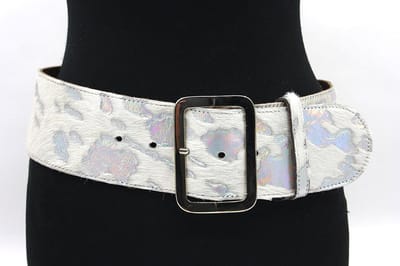 Dames riem wit hair-on met zilver - 8 cm breed - Leer - Brede riem - Fashion statement - Maat 90