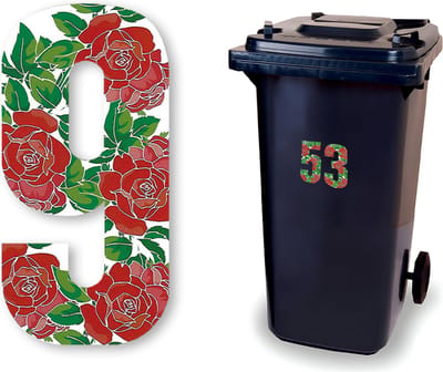 Huisnummer kliko sticker - Nummer 9 - Rozen - container sticker - afvalbak nummer - vuilnisbak - brievenbus - CoverArt