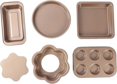 Bakvormenset 6-delig - Bakblikken set - Bakken en braden - Anti-aanbaklaag - Diverse maten - Goudkleurig