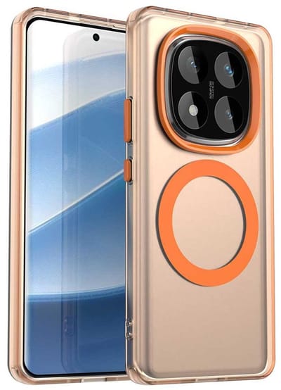 MagSafe Compatibel Backcover Hoesje Geschikt voor Xiaomi Poco X7/Redmi Note 14 Pro 5G - Oranje & Semi-Transparant Design - Stijlvol & Goede Bescherming
