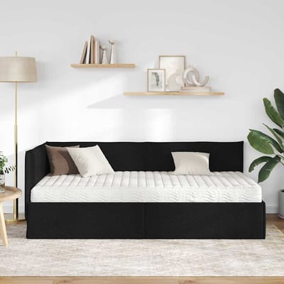 vidaXL - Hoekbedframe - met - Matras - 2 - st - Zwart - 90 - x - 190 - cm - Fluweel