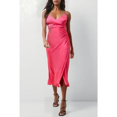 French Connection Ennis Satin Slip Midi Dress Azalea Size: 6 | Midi Dresses Outlet | Dames | Roze