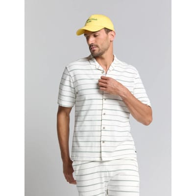 No Excess Shirt Short Sleeve Jersey Revers Collar Stripes Offwhite Maat: M | Casual Overhemden Outlet | Heren | Wit