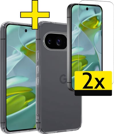 Hoesje - Met 2x Screenprotector - Geschikt voor Google Pixel 9 - Sterk & Shockproof - Back Cover - Siliconen Case - Telefoon Hoes - Telefoonhoesjes - Transparant