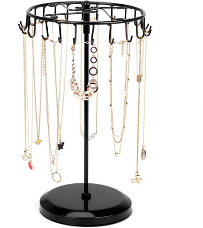 Zwart Metalen Roterende Sieraden Houder Display Standaard (23 Haken) – H34,8 x B20,5 cm – Hang Organizer Toren Rek – Opslag Voor Kettingen & Armbanden, Ringen & Oorbellen