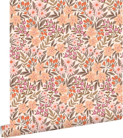 ESTAhome behang bloemen vergrijsd groen, roze en paars - 50 x 900 cm - 131451