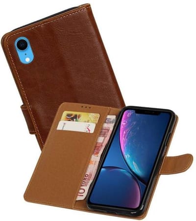 Zakelijke Book Case Telefoonhoesje Geschikt voor de iPhone XR - Portemonnee Hoesje - Pasjeshouder Wallet Case - Bruin