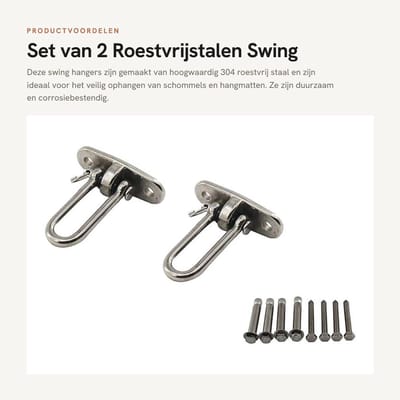 Dailygoods- Schommelhanger - 304 Roestvrij Staal - Pack van 2 - Zware Schommel - Hangmat/Schommel - Eenvoudig te Installeren - Veilig tot 100lbs - Schommelhaak