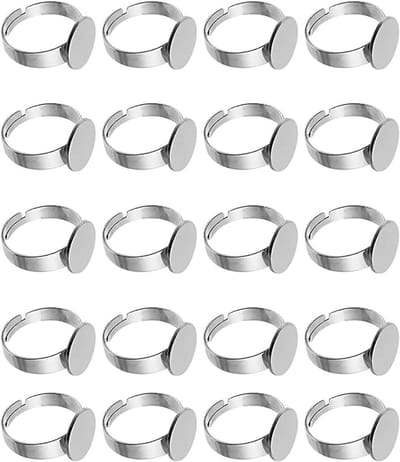 Verstelbare Ringbases - Sieradenonderdelen - Sieraden Maken - Platte Ronde Pad - 20 Stuks - Zilverkleurig