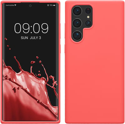 kwmobile telefoonhoesje geschikt voor Samsung Galaxy S22 Ultra - Hoesje met siliconen coating - Smartphone case in neon koraal