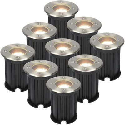 9x HOFTRONIC Maisy - LED Grondspots voor buiten - Rond - RVS - IP65 waterdicht - Verwisselbare GU10 - 5 Watt - 2700K Warm wit - Dimbaar - Tuinspots en inbouwspots buiten voor in de grond - 3 jaar garantie