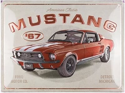 Mustang '67 American Classic. Metallic Edition. Metalen wandbord in reliëf 30 x 40 cm.