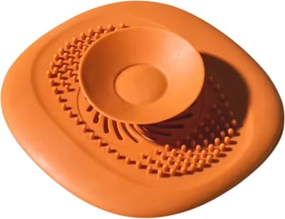 Vierkante Afvoerplug met Drukknop (Push-to-Seal) – Gootsteen Zeef & Afvoerstop voor Keuken en Badkamer – Afvoerfilter tegen Geur, Spatten en Verstopping – Makkelijk Schoon te Maken Afvoer Accessoire - Oranje