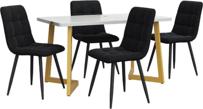 Gotagee Rechthoekige eettafel met 4 stoelen set Zwart Fluweel Eetkamerstoel Keukentafel set Gouden tafelpoten