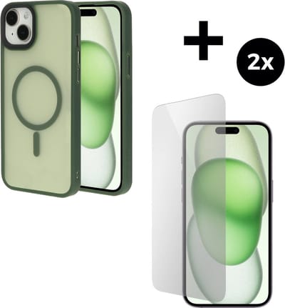Mobiparts Hardcover MagSafe hoesje geschikt voor Apple iPhone 15 Plus - MagSafe - met 2 Screenprotectors van Gehard Glas - Groen