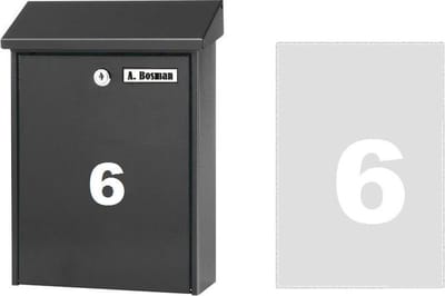 Huisnummer sticker 6 WIT (6cm hoog) / plakcijfer / cijfersticker