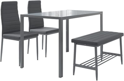 Vicco Grand Eettafel set – 120 x 70 cm 4-delige set Grijs