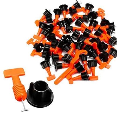 Tegelnivelleerset - 50 Nivelleerclips + 1 Sleutel - Herbruikbare Leveling Set voor Tegels - Horizontaal & Verticaal - Oranje/Zwart - 0,5 kg [A0398]