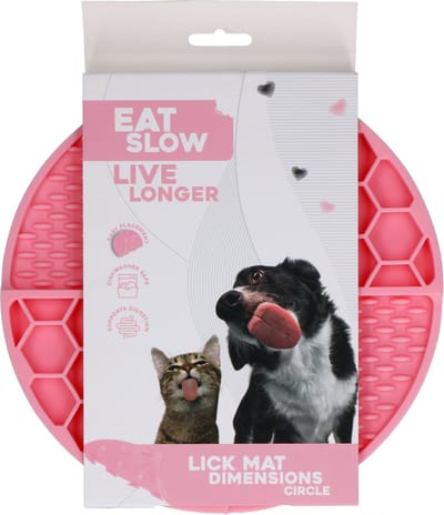 Eat Slow Live Longer Likmat Cirkel – Ø21 cm – Snuffelmat – Anti-schrok Mat – Slowfeeder – Afleiding – Honden en Katten - 100% Siliconen – Vaatwasserbestendig – Voerpuzzel Kat - Roze