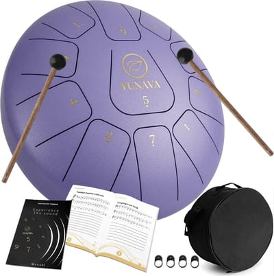 Yunava Handpan - 30 cm ø - Paars - Steel Tongue Drum - Hand Klankschaal incl. Lesboek & Beschermtas - Hangdrum