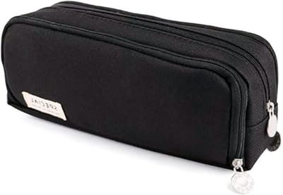 Grote Etui - Opbergtas Pennenhouder - School Kantoor - Drie Vakken - 23.5 cm Lengte - Zwart