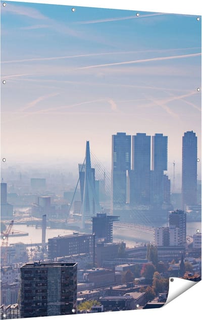 Gards Tuinposter Rotterdamse Skyline - 120x160 cm - Tuindoek - Tuindecoratie - Wanddecoratie buiten - Tuinschilderij
