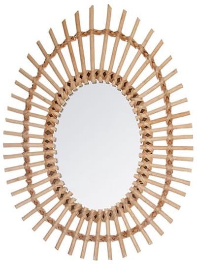 Atmosphera Wandspiegel Irma - Boho/ibiza stijl - rotan - lichtbruin - ovaal - 43 x 57 cm