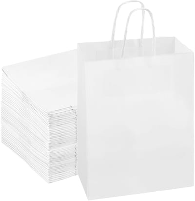Dailygoods - MANCHAP 100 stuks kleine witte papieren zakken, 15 x 8 x 21 cm witte geschenkzakken met handgrepen voor feest, bruiloft, winkelen