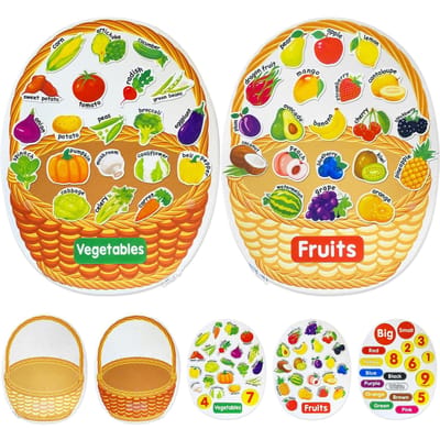 Tableau d'activités Montessori pour tout-petit Tableau d'apprentissage en feutre Activité de tri des fruits et légumes courants Idéal pour la maternelle