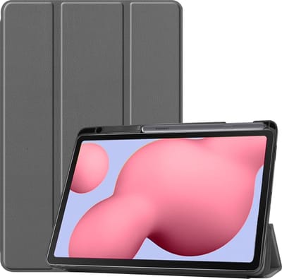Hoesje Geschikt voor Samsung Galaxy Tab S6 Lite - Dun & Stevig - Trifold Bookcase - Hard Cover Case - Met Uitsparing Geschikt voor S Pen - Hardcover Book - Tablet Hoes - Grijs