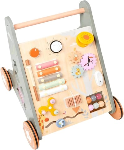 Houten Loopwagen - Duwspeelgoed Peuters - Leren Lopen - Verstelbare Handgreep - 445 x 35 x 14 cm - Meerkleurig