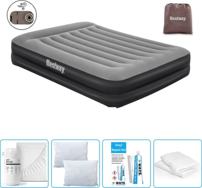 Bestway luchtbed - 2-Persoons - 152 x 203 x 46 cm - Grijs - Inclusief pomp - Hoeslaken - Kussen - Kussenbeschermer en Reparatieset