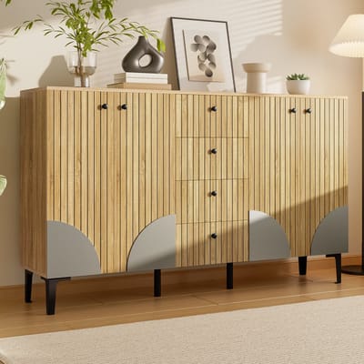 MODENUIT Dressoir - 4 Deuren En 4 Laden Met Opbergruimte - Voor Woonkamer, Eetkamer En Hal - Houtkleur - 160x36x94 cm