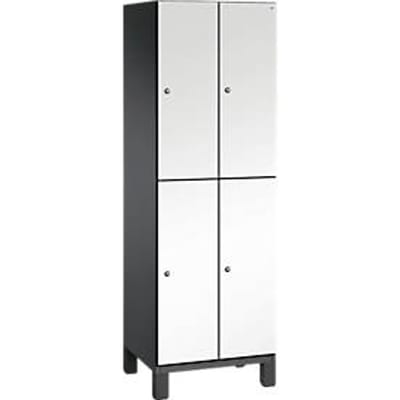 C+P Double-tier locker Cambio, 2 vakken, 4 legborden, op poten, B 600 x D 525 x H 1980 mm, zwart-grijs/wit