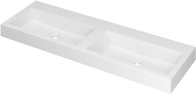 INK Momento Wastafel Polystone Dubbel Zonder Kraangat - 1400x450x90 mm - Mat Wit