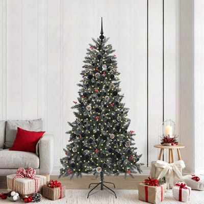 vidaXL - Kunstkerstboom - met - 300 - LED - Groen - 210 - cm - PVC - en - Plastic - en - Staal