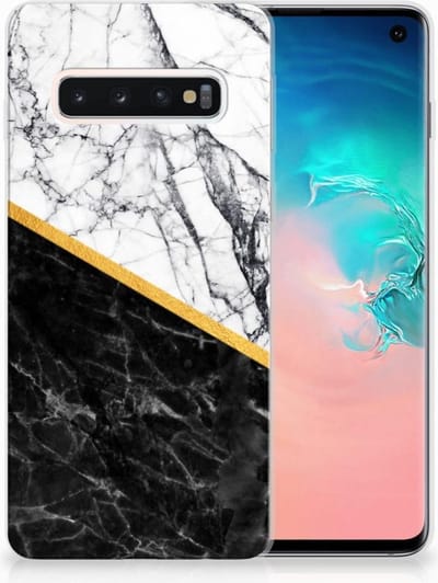 Samsung Galaxy S10 TPU Siliconen Hoesje Marmer Wit Zwart - Origineel Cadeau Man
