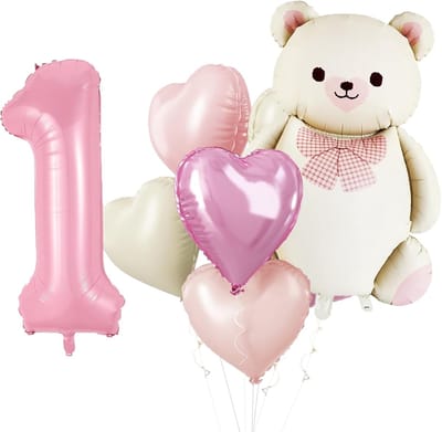 Verjaardag Decoratie Beer - Folieballon Set - Kinderfeest Versieren - Thema Liefde - 90 x 67 cm - roze