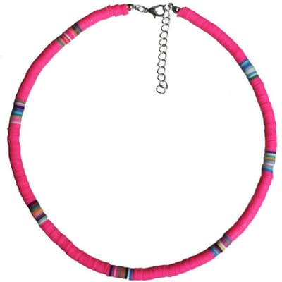 4/6 mm polymeerklei ketting voor dames, zachte keramische boho choker ketting, kleurrijke surfer kralen, halsketting, bohemian sieraden pink