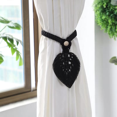 Set van 2 gordijn tiebacks Boheemse decoratieve gordijn tiebacks macrame katoenen gordijn tiebacks voor gordijnen decoratie,zwart