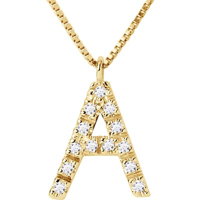 Ketting Diamonds 0.07 Cts letter van het alfabet "A" Geel Goud 18 Karaat