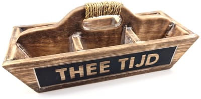 Woodart Houten Theebak met Handvat – Natural – 28x12 cm – Thee Organizer – Thee Opbergbox – Keuken Accessoire