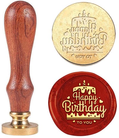 Dailygoods- Waszegelstempel Vintage Happy Birthday - Messing Stempelkop 25 mm - Houten Handvat - Afdichting voor Enveloppen - Decoratie voor Bruiloften - Eenvoudig in Gebruik - Zegelstempel
