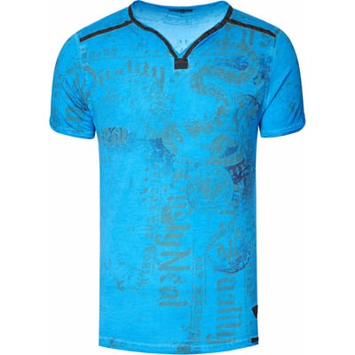 V-hals T-shirt met prints en suède Details