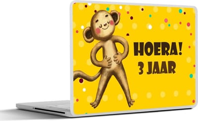 Laptop sticker - 17.3 inch - Verjaardag kind - 3 jaar - Knuffeldier - 40x30cm - Laptopstickers - Laptop skin - Cover