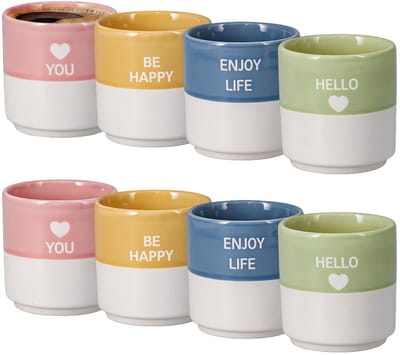 Siaki Koffiemokken Bright morning - set 8x stuks - porselein - multi kleuren - 180 ml - theemokken