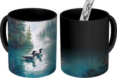 Magische Mok - Foto op Warmte Mokken - Koffiemok - Bos - Water - Eenden - Mistig - Magic Mok - Beker - 350 ML - Theemok